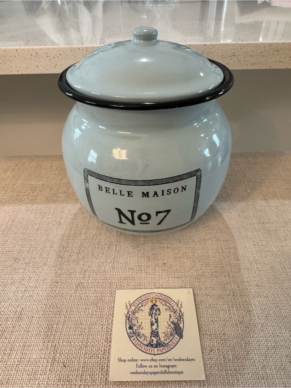 Victorian Trading Belle Robins egg Maison No 7 White Enamel Ware Jar